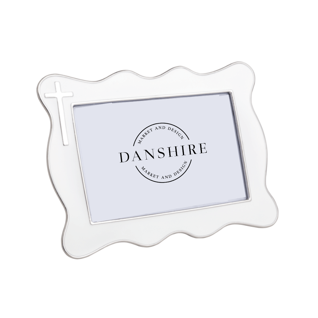 White decorative photo frame with 'Danshire' logo on a white background