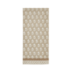 Beige towel with white floral pattern on a white background