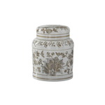 Decorative ceramic jar with floral patterns on a white background