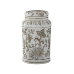 Decorative ceramic jar with floral patterns on a white background
