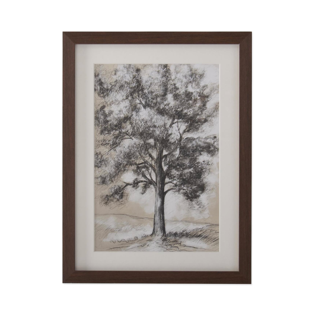 Framed artwork of a tree on a white background