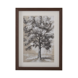 Framed artwork of a tree on a white background