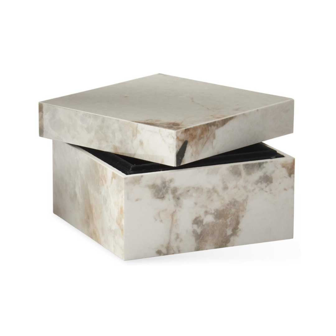 Marble-patterned square box on a white background