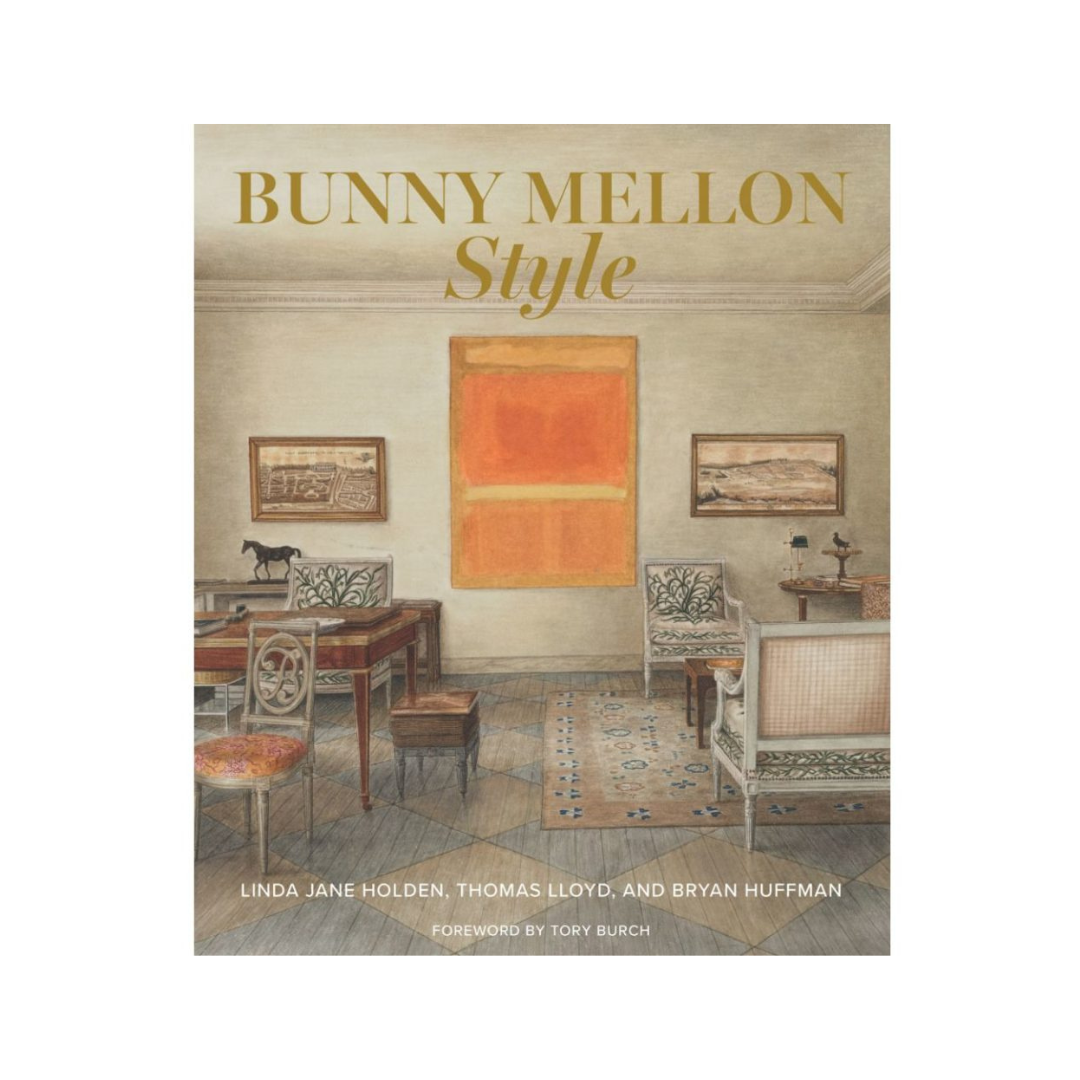 Book cover of 'Bunny Mellon Style' with interior design illustration and title text.