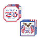 Two decorative coaster sets with American flag design and 'America 250' text on a white background.