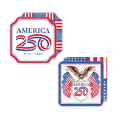 Two decorative coaster sets with American flag design and 'America 250' text on a white background.