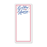 Notepad with 'God bless America' text and red border on white background