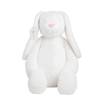 ivory plush bunny toy with a pink nose on a white background