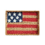 Woven basket tray with American flag design on a white background