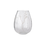 Clear glass vase with a small branch of flowers on a white background