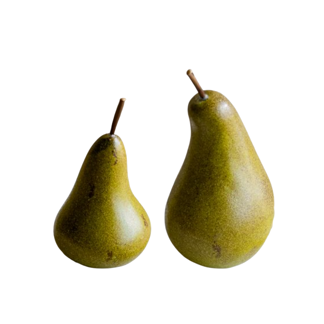Two green pears on a white background