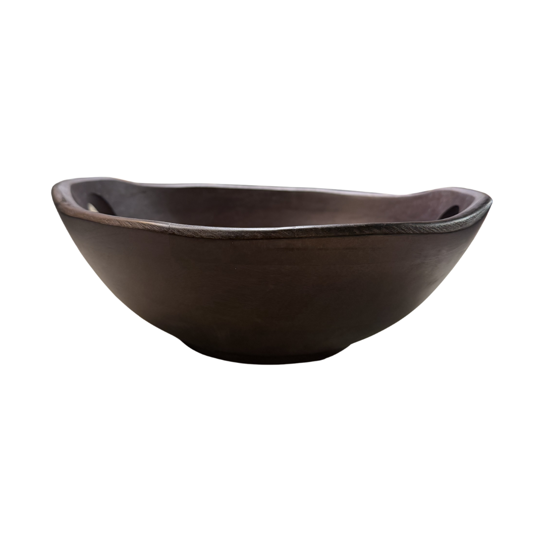 Brown wooden bowl on a white background