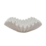 A white textured stone or ceramic bowl with a scalloped, pleated rim, shown on a plain white background.