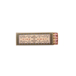 A vintage-style matchbox with ornate scrollwork and the words 'FIRE AWAY' printed on the front, shown open with pink matches visible on a plain white background.