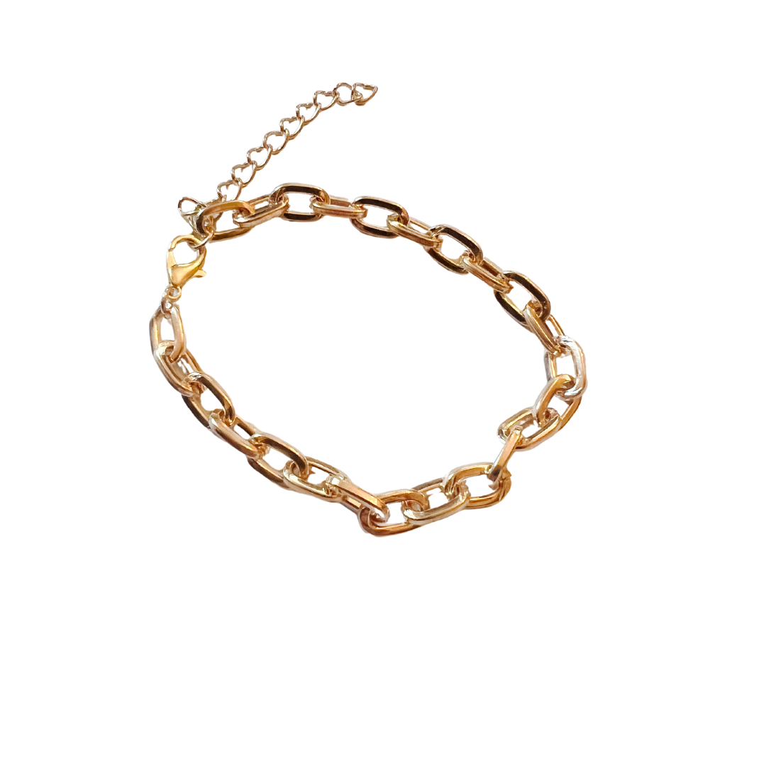 Gold chain bracelet on a white background