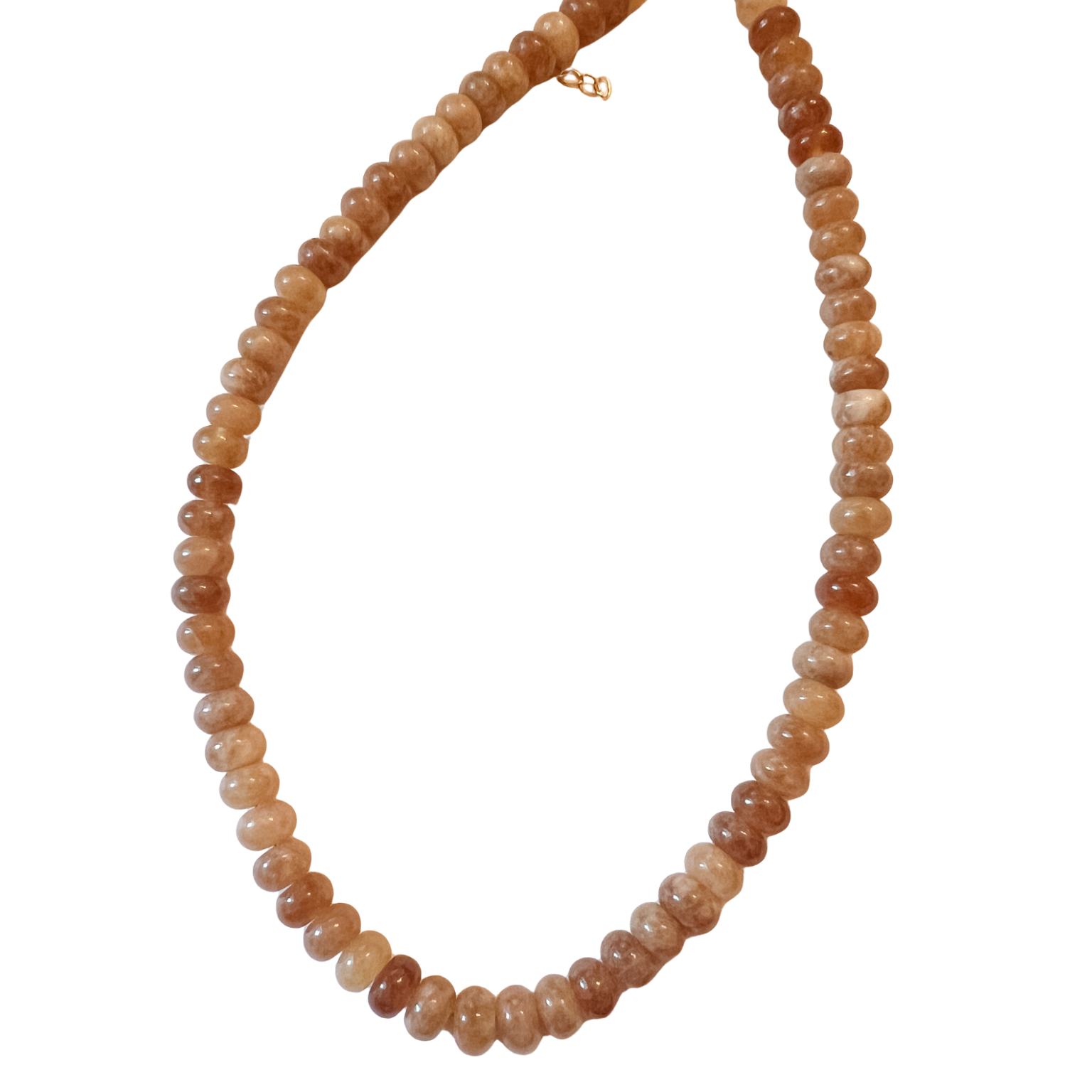 Beaded necklace with a gold clasp on a white background