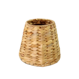 Handwoven water hyacinth empire lamp shade for rechargeable lamp, featuring natural woven texture and classic tapered silhouette.