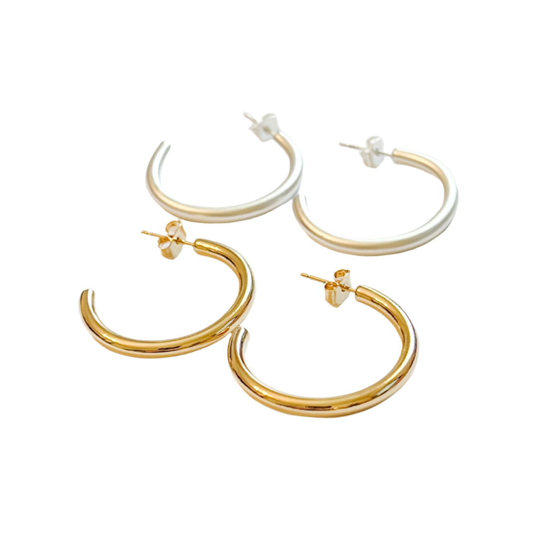 classic thin lightweight hoops, gold and silver