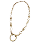 Gold link necklace with textured chain and round ring closure, designed to hold an interchangeable charm.