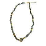 Faceted stone bead necklace with gold accents and a round ring closure designed to hold an interchangeable charm.