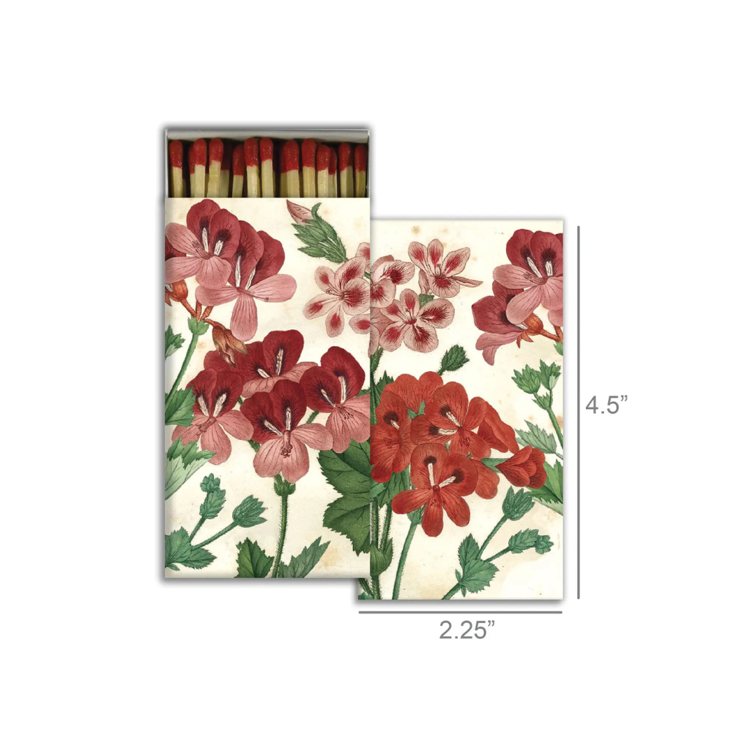 geraniums motif boxed matches, 50 matches