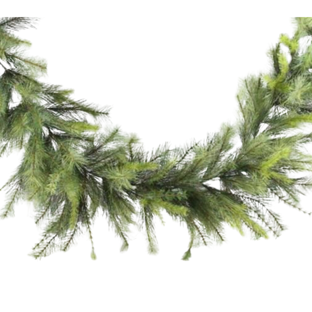 9' faux green Appalachian pine garland