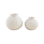 white woven ceramic round vase, two sizes