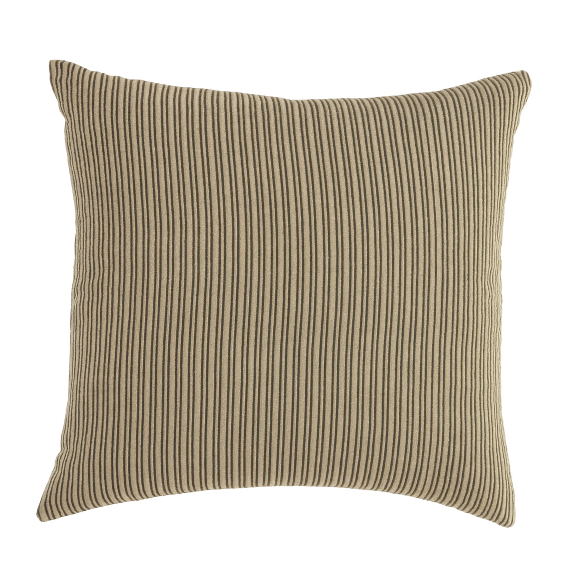 Striped pillow with a beige and brown pattern on a white background