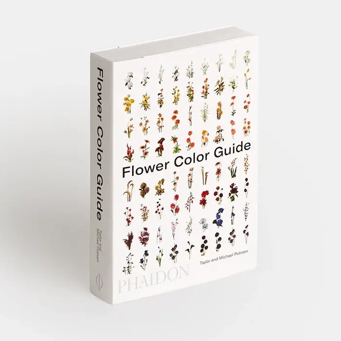 Book titled 'Flower Color Guide' with floral illustrations on a white background