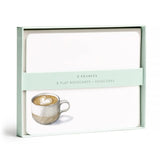 Packaging of E. Frances flat notecards with a cup of coffee illustration on a white background