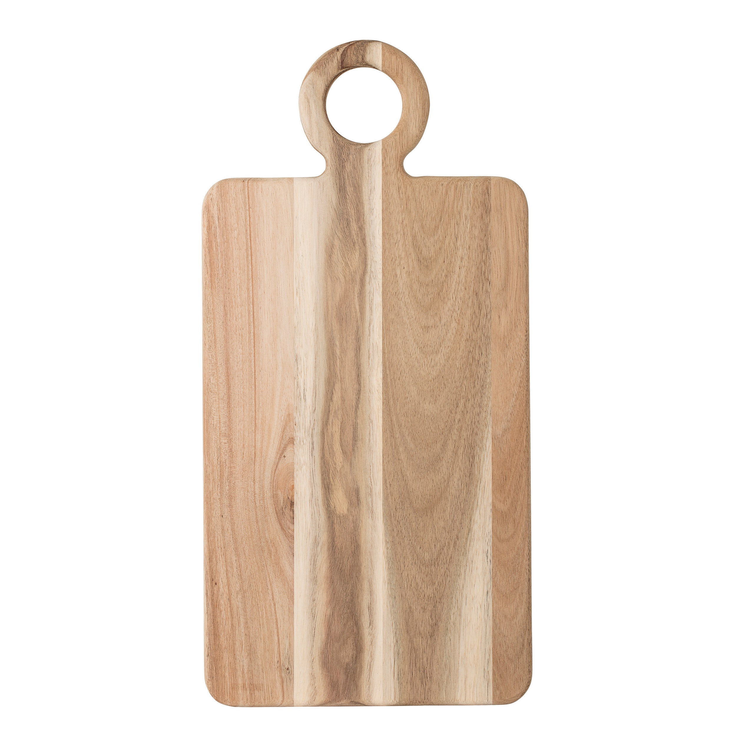 Wooden cutting board with a handle on a white background