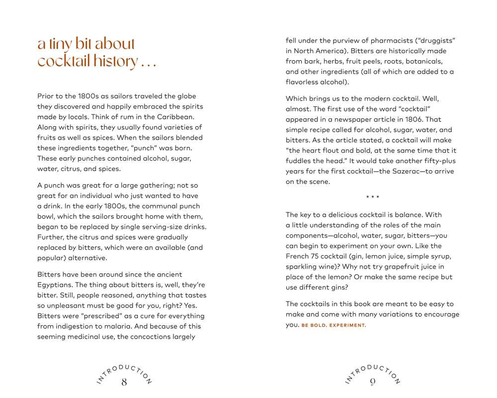 Text about cocktail history and bitters on a white background