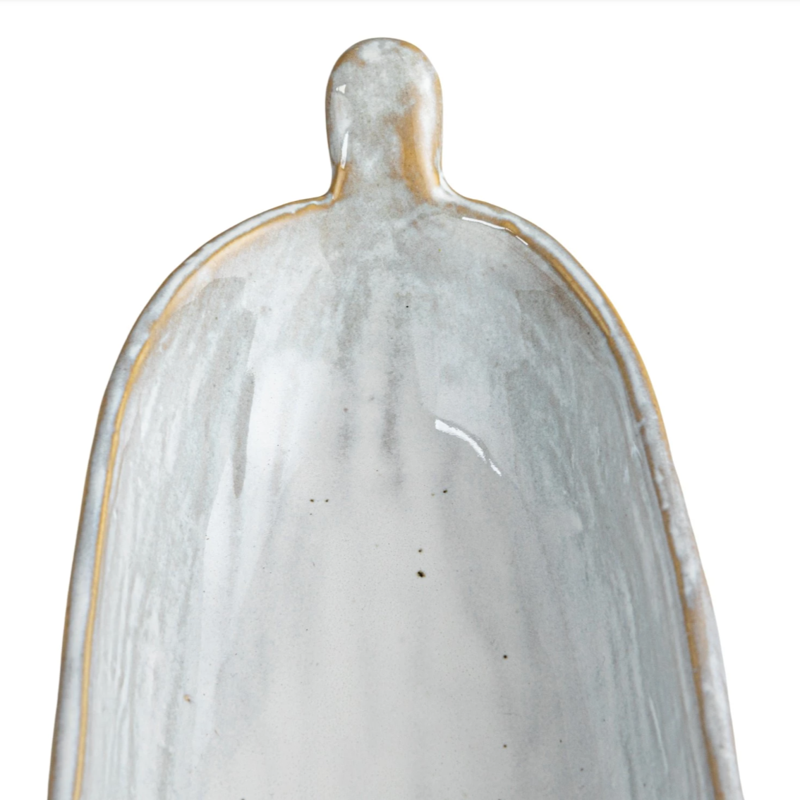 oval stoneware dish w/ Handles, Reactive Glaze, White