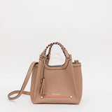 Montemare Sedona Crossbody in Latte with a strap on a light gray background