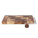 Wooden cutting board with a knife sharpener on a white background
