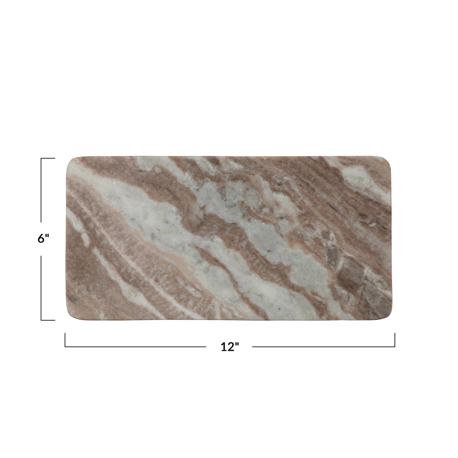 Marble-patterned mat with dimensions 6" x 12" on a white background