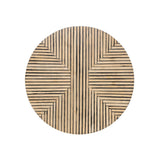 Round wooden lazy susan with a geometric pattern on a white background