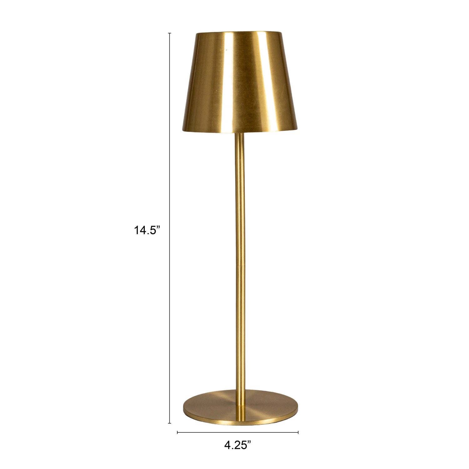 Gold floor lamp with dimensions on a white background