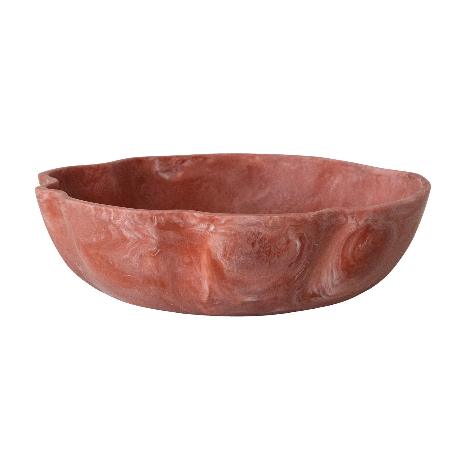 Marble-patterned red bowl on a white background