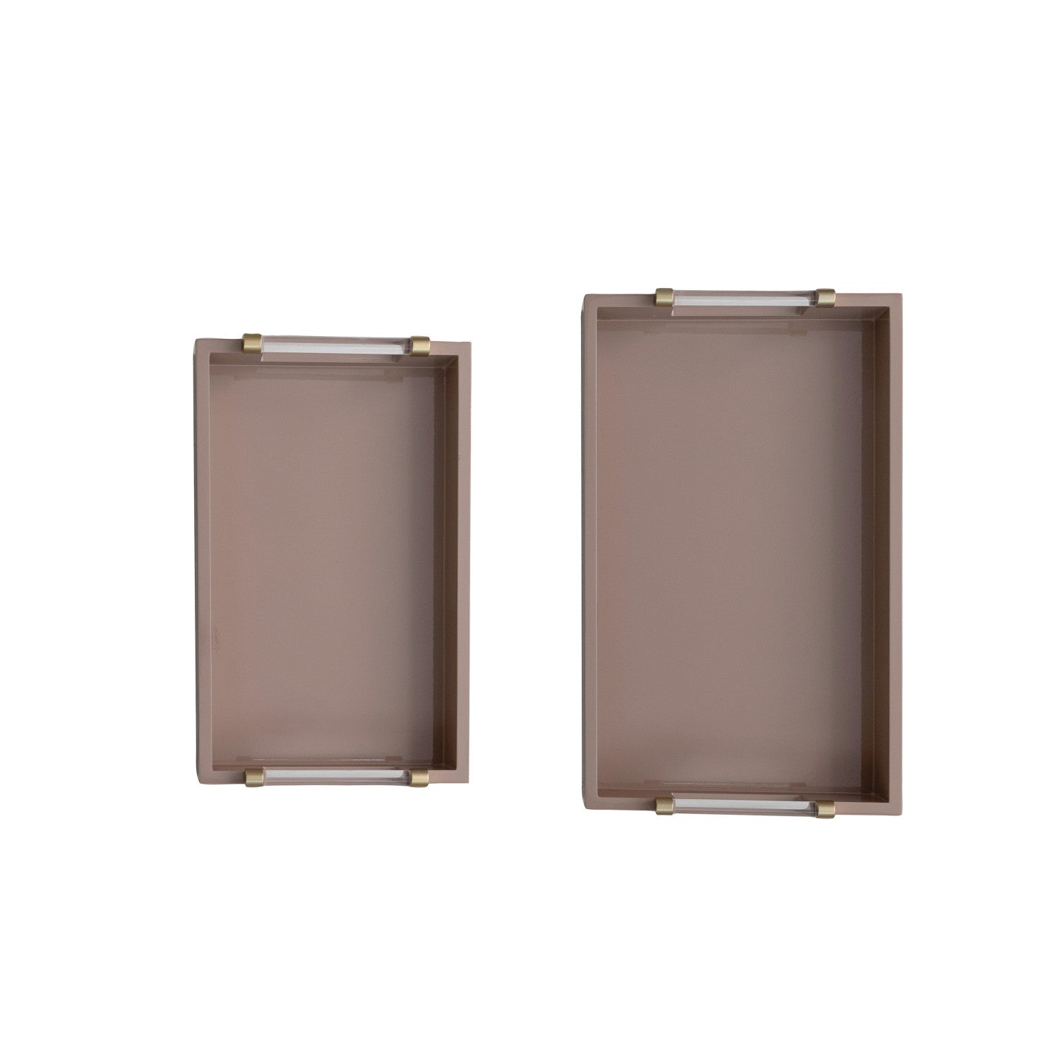 2 taupe MDP lacquer trays on a white background