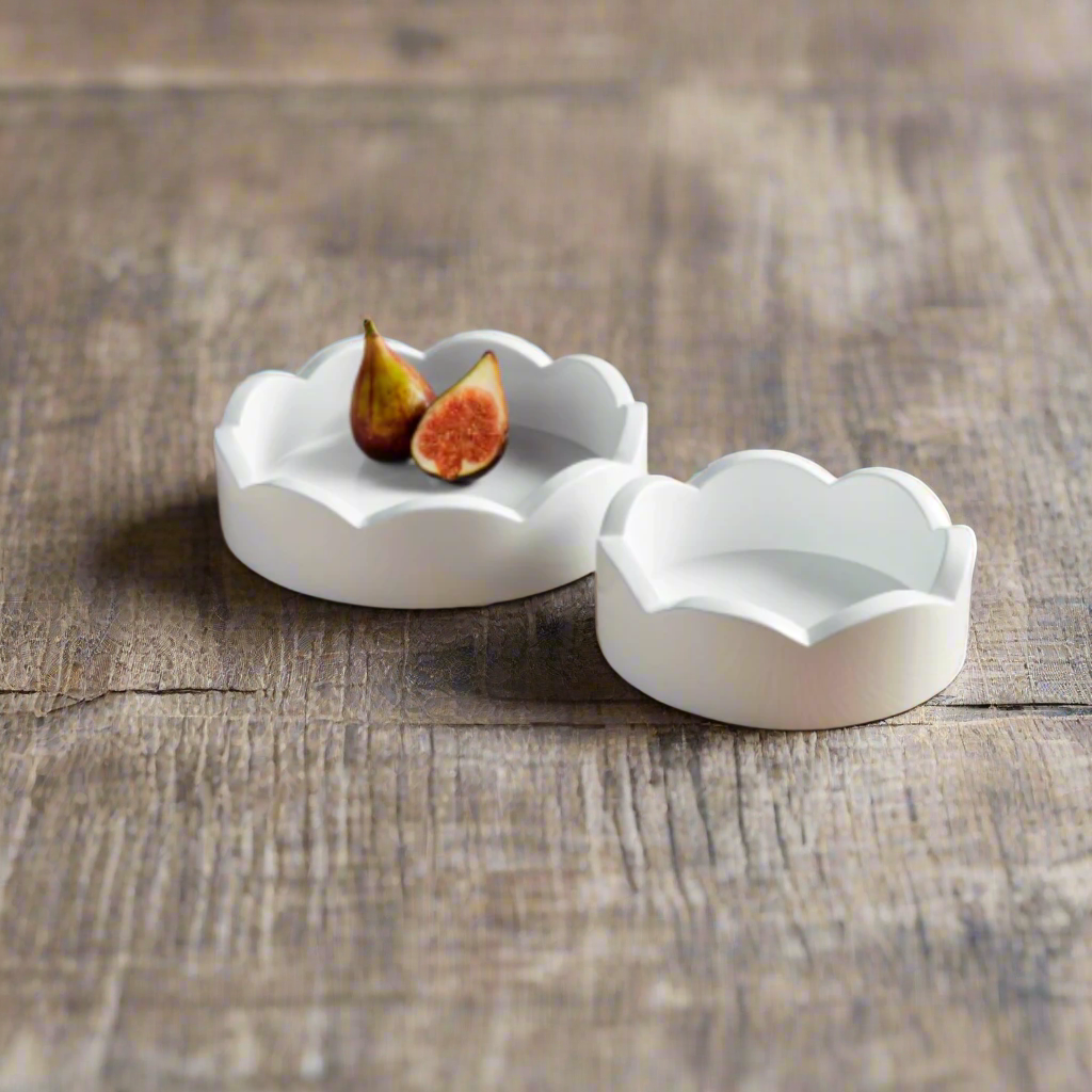 Mini Scalloped white mango wood lacquer Tray, two sizes