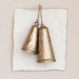 Metal Bell on Jute Rope Hanger, Antique Gold Finish