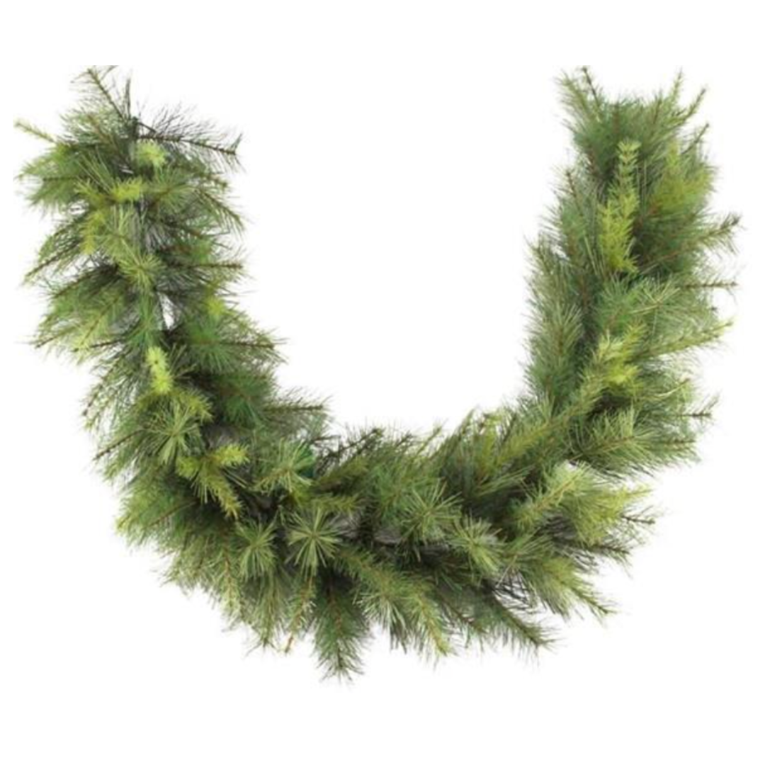 9' faux green Appalachian pine garland