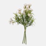 Bouquet of white flowers with green stems on a light gray background