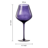 Purple wine glass with measurements on a white background