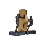Rodari Bookends showing two figures pushing and pulling on white background