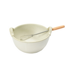 cream stoneware batter bowl with wooden mini whisk set