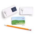 Golf-themed little notes with a pencil on a white background