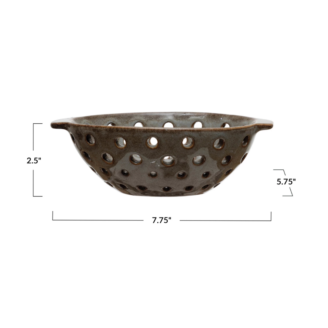 measurements of Oval Stoneware Berry Bowl, Reactive Glaze, Brown