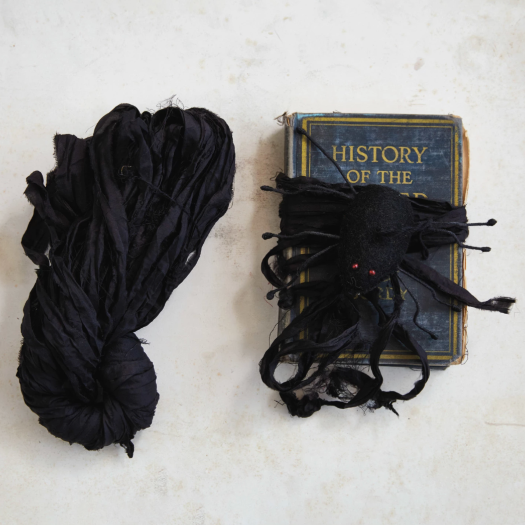 75 Yard Recycled Torn Silk Ribbon - black